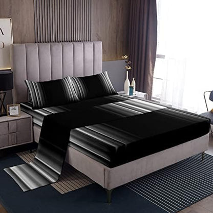 Feelyou Geometric Abstract Ombre Sheet Set Men Adults Teens Grey Gray and Black Striped Bed Sheets Kids Boys Girls Simple Modern Sheetswith 1 Pillowcase 3Pcs Bedding Twin