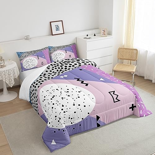 Manfei Memphis Comforter Set Twin Size, Abstract Geometric Retro Bedding Set 2pcs for Kids Girls Room Decor, 80s or 90s Fashion Style Quilt Set Soft Polyester Duvet Set with 1 Pillowcase