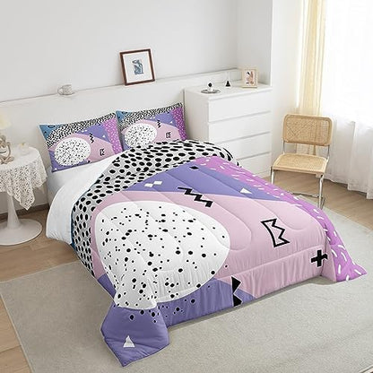 Manfei Memphis Comforter Set Twin Size, Abstract Geometric Retro Bedding Set 2pcs for Kids Girls Room Decor, 80s or 90s Fashion Style Quilt Set Soft Polyester Duvet Set with 1 Pillowcase