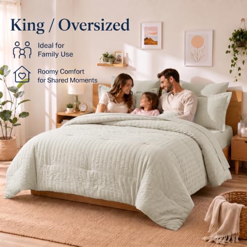 CozyLux California King Comforter Set, Oatmeal Seersucker Bed in a Bag