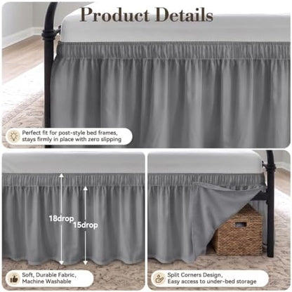 RIMELA Bed Skirt with Split Corners, King, 18 Inch Drop, Silver Grey