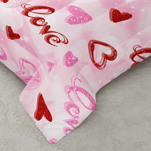 Nttopship Pink Love Heart Comforter Bedding Set with 2 Pillowcase King Size Pink Girl Comforter Set for Kids Boys Girls Bedroom Decor