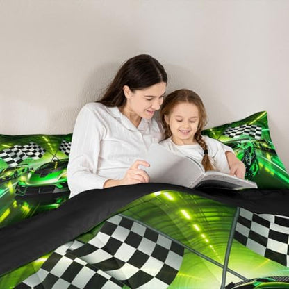 Feelyou Boys Sports Car Kids Comforter Set King Size Speed Race Car Bedding Set Racing Extreme Sports Duvet Quilt for Kids Boys Girls Bedroom Automobile Decor Microfiber Ultra Soft Breathable