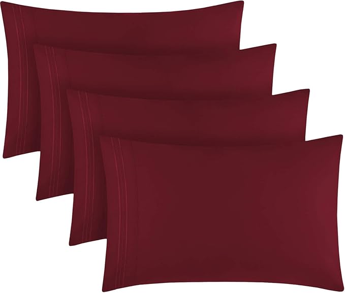 Mellanni Pillow Cases Set - 4 PC Iconic Collection Pillowcases - Hotel Luxury, Extra Soft, Cooling Pillow Covers - Wrinkle, Fade, Stain Resistant (King Size 20" x 40", Brick Red)