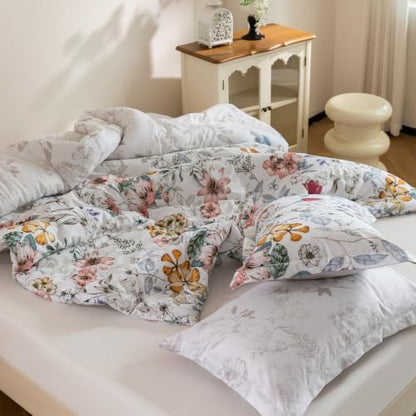 SLEEPBELLA Comforter Queen Size, 600 Thread Count Cotton Pink & Yellow & Blue Floral Pattern Comforter Set,Down Alternative Bedding Set 3Pcs(Queen, Spring Whispers)