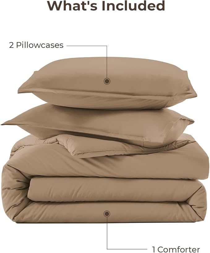Litanika Taupe Tan Twin/Twin XL Comforter Set, 2 Pieces Solid Bedding Comforter Set, All Season Fluffy Bed Set (66x90In Comforter & 1 Pillowcase)