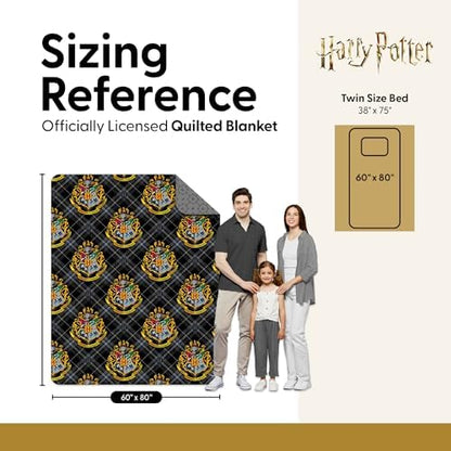 Warner Bros Harry Potter Preppy Hogwarts Quilted Throw Blanket, House Crest Patchwork Design, Adults Boys Girls, Soft Lightweight Bedding for Bed, or Couch, 60 x 80 inches