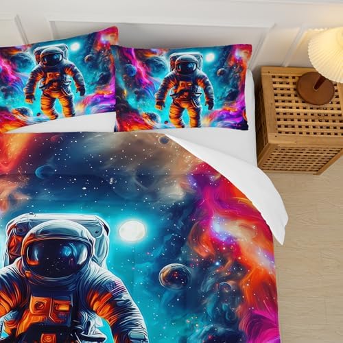 Astronaut Comforter Twin Size,Astronaut Kids Comforter Set,3Pcs Bedding Set Printed Comforter with 2 Pillowcases,Down Alternative,Soft and Lightweight,for All Seasons