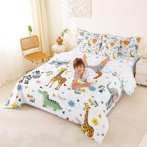 Erosebridal Wild Animals 7 Piece Comforter Set Queen Bed in A Bag