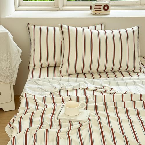 NSNLGSGC Red Brown Retro Striped Duvet Cover Set, Twin
