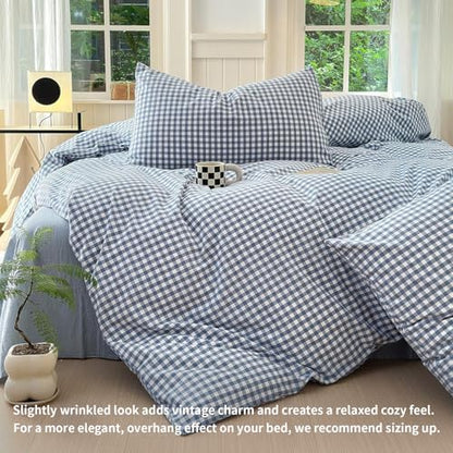 LifeTB Twin XL Comforter Set Blue Gingham Comforter with 2 Pillowcases Modern Plaid Grid Pattern Comforter Set for Men Boys Fluffy Soft Lightweight Bedding Boho Plaid Checkered Comforter Twin XL