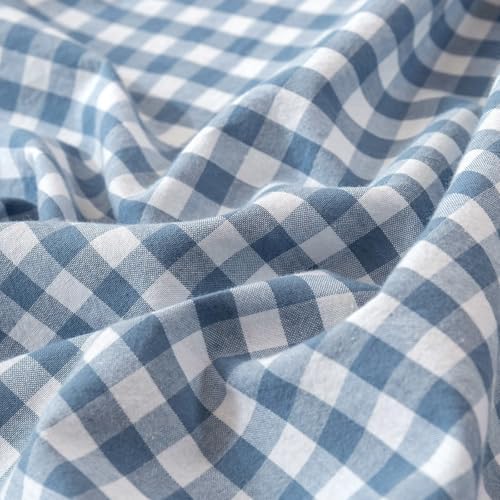 LifeTB Blue Gingham Comforter Set California King 3 Pieces Modern Plaid Checkered Comforter Set Blue Grid Comforter with 2 Pillowcases Soft Fluffy Grid Farmhouse Gingham Bedding Set for All Seasons
