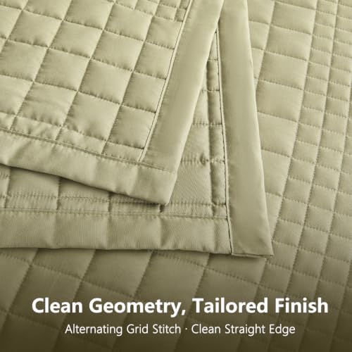 Oversized King Bedspreads 128x120, Grid Stitch, Olive Green