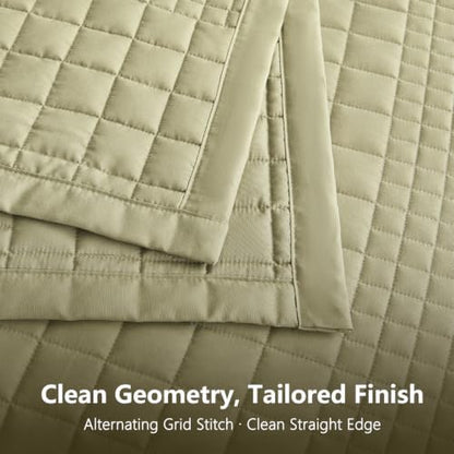 Oversized King Bedspreads 128x120, Grid Stitch, Olive Green