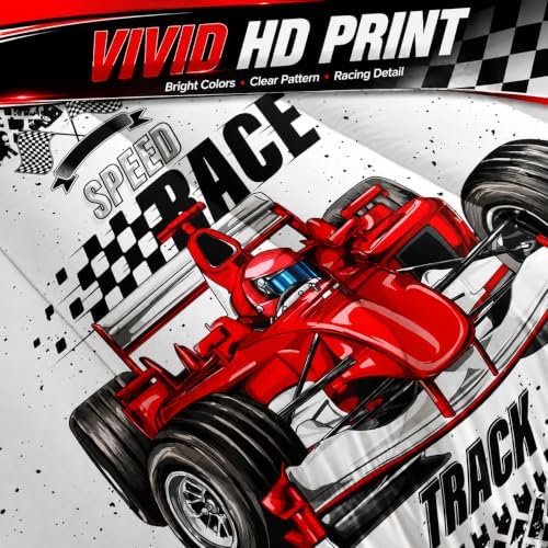 AILONEN Red Racing Car Comforter Set Twin Size, Extreme Sports Theme Bedding Set Black White Grid for Kids Boys,Race Car Competition Bed in a Bag Soft Breathable,1 Quilt 2 Pillowcases,3 Pcs