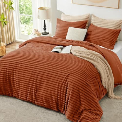 EXQ Home Fluffy Comforter Set Full Size,3 Pieces Bed Set,Terracotta