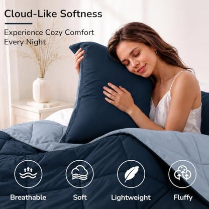 downluxe Full Comforter Set Soft Reversible 3 Pieces, Blue/Sapphire