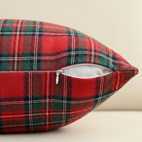 AVOIN colorlife Christmas Red Green Plaid Decorative Throw Pillow Covers, 12 x 20 Inch Holiday Scottish Tartan Cushion Case Farmhouse Decoration for Sofa Couch Set of 2