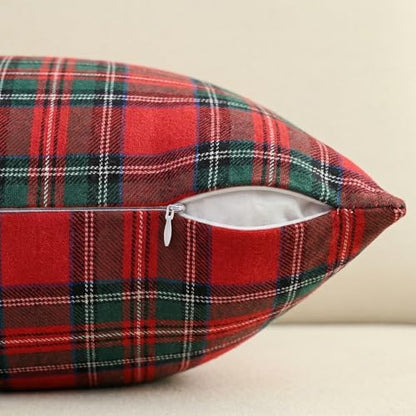 AVOIN colorlife Christmas Red Green Plaid Decorative Throw Pillow Covers, 12 x 20 Inch Holiday Scottish Tartan Cushion Case Farmhouse Decoration for Sofa Couch Set of 2