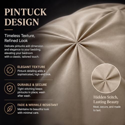 CozyLux Queen Comforter Set Khaki, 7 Pieces Pintuck Bed in a Bag