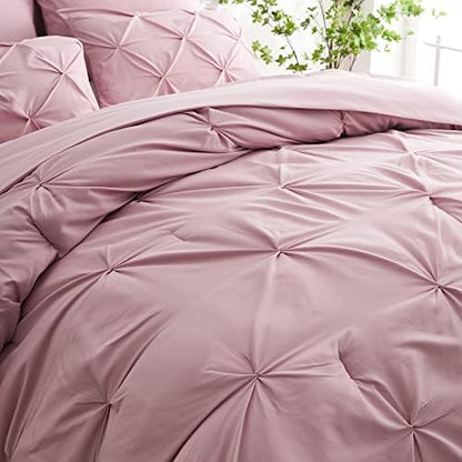Ubauba 5pc Twin Size Comforter Set with Sheets, Pink Pintuck 5 Piece Bed in a Bag with Comforter, All Season Pinched Bedding Comforters & Sets (Pink,Twin)