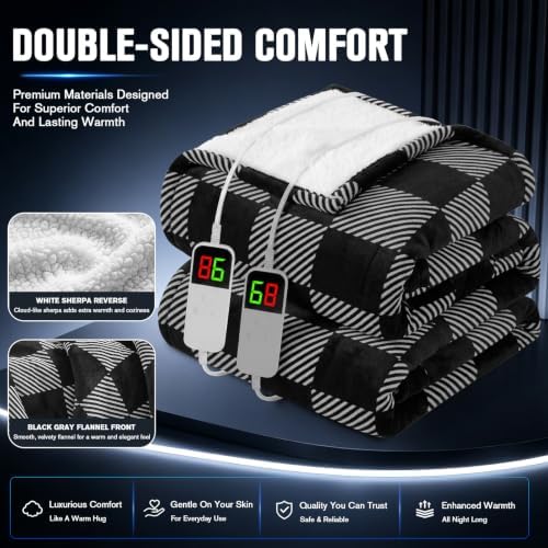 Black Electric Blanket Heated King Size 90"X100" Dual Control, Diagonal