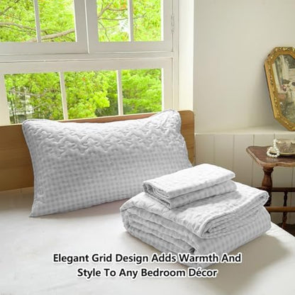 NSNLGSGC Light Gray Gingham Twin Summer Bedspread Quilt Set