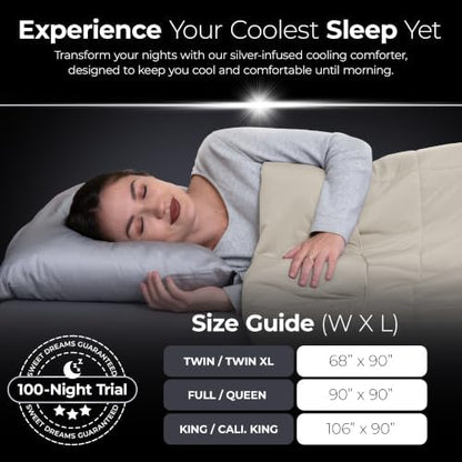 Silvery Cooling Comforter – Award-Winning Self-Cooling Blanket for Hot Sleepers with Self-Cleaning NEW, (Soft Ivory, Full, Queen)