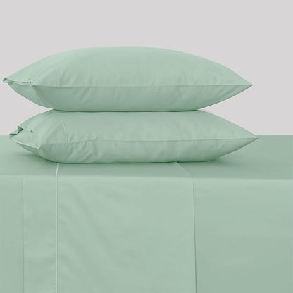 Feather & Stitch 500 TC California King Size 4pc Damask Bed Sheet Set, 100% Soft Cotton Breathable Bedsheets, 18" Deep Pockets Sateen Weave Striped Bedding Mattress - (Soft Sage)