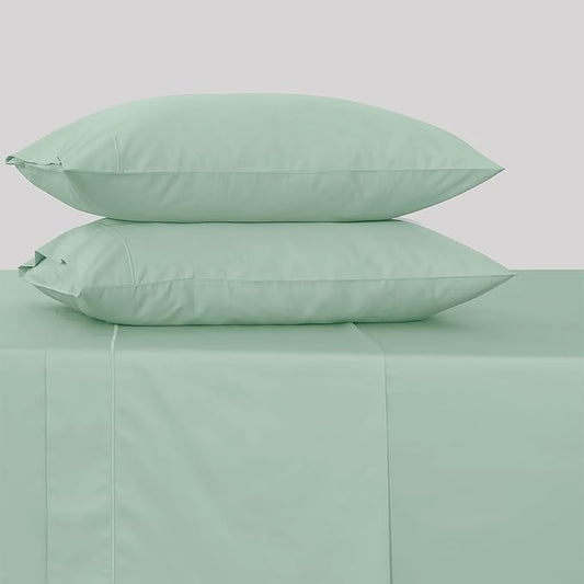 Feather & Stitch 500 TC California King Size 4pc Damask Bed Sheet Set, 100% Soft Cotton Breathable Bedsheets, 18" Deep Pockets Sateen Weave Striped Bedding Mattress - (Soft Sage)