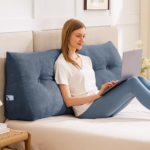 IASEAHK Headboard Pillow Queen, Wedge Pillow Headboard, Navy Blue