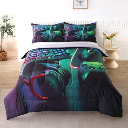 Gamer Comforter Sets for Teen Boys,Gaming Bedding Sets Twin,Video Game Bedspread,Game Gamepad Bedrooom Bed Set,Controller Gamer Home Decor 3 Piece