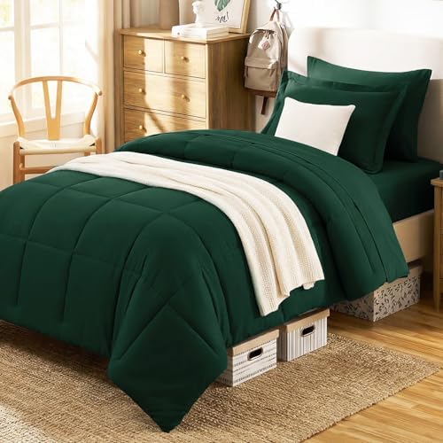 CozyLux Twin XL Comforter Set, 5-Piece Bed in a Bag, Emerald Green