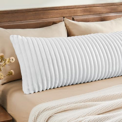 BEDELITE Fluffy Striped Body Pillow Cover with Zipper, Bright White, 20x54