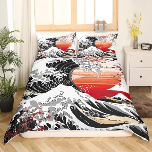 Feelyou Japanese Wave Duvet Cover King Size Boys Girls Teens