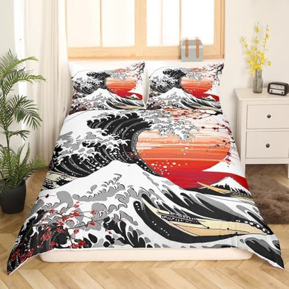 Feelyou Japanese Wave Duvet Cover King Size Boys Girls Teens