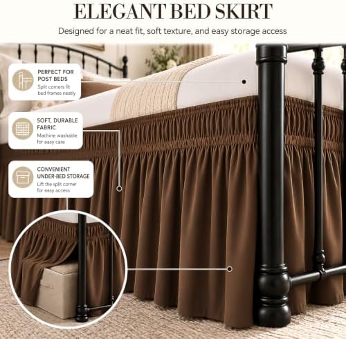 RIMELA Bed Skirt with Split Corners, King, 15 Inch Drop, Brown