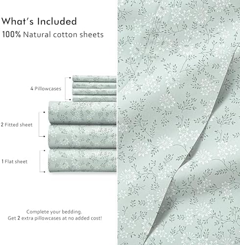 RUVANTI 100% Cotton Split King Sheets, Percale Sheets Set, Everbloom Studio