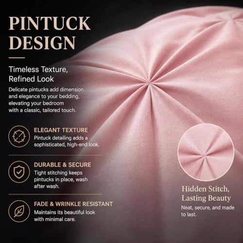 CozyLux King Size Comforter Set Pink, 7 Pieces Pintuck Bed in a Bag