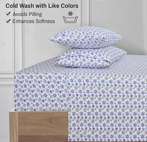 RUVANTI Flannel Sheets Queen Size, Snow Flake Grey