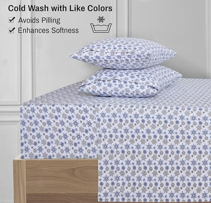 RUVANTI Flannel Sheets Twin Size, Snow Flake Grey