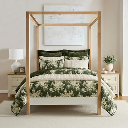 Wonderful Luxury Velvet Quilt Set with Elegant Floral Printed,Queen Quilt Set with Shams,Green Soft Cozy for Bedspread/Light Comforter,All-Season,Pet-Friendly,Fit for Adults Teens Kids Bedroom,94"x94"