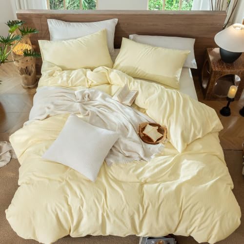 MooMee Striped Duvet Cover Set 100% Washed Cotton Linen Like King