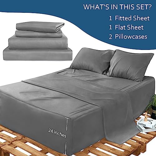 Extra Deep Pocket Full Sheet Set, 4 Piece Air Mattress Bed Sheets Set Grey