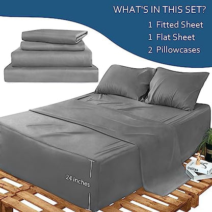 Extra Deep Pocket Full Sheet Set, 4 Piece Air Mattress Bed Sheets Set Grey