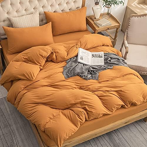 PURE ERA Jersey Knit Duvet Cover Set Solid Burnt Orange Queen