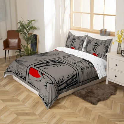 Feelyou Kids Japanese Koi Fish Duvet Cover Full Size Japanese Wave Crane Bedding Set Boys Girls Fuji Mountain Bamboo Sunset Comforter Cover Set Japan Tokyo Japanese-Style Bedspread Cover（No Comforter