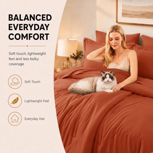 CozyLux King Size Comforter Set Terracotta, 7 Pieces Bed in a Bag