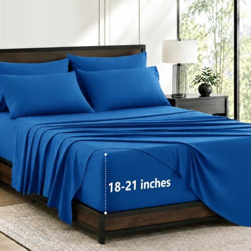 CozyLux Queen Sheet Set 6-Piece, 21-Inch Deep Pocket, Soft Brushed Feel