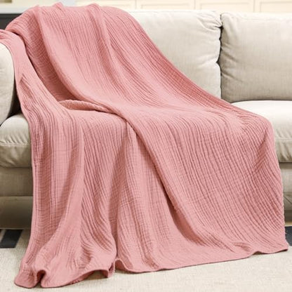 Yoofoss Muslin Blanket 100% Organic Cotton Large Twin Size 60" x 80" for Bed Couch Summer Gauze Blanket for Adults Lightweight and Breathable Bean Paste